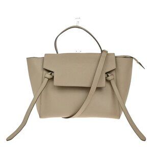 CELINE Logo Belt Bag Mini 2Way Shoulder Hand Bag Leather Beige GHW Italy 42RF556